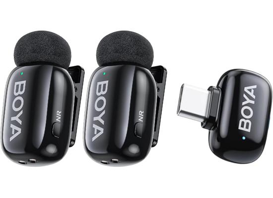 BOYA mini 2-04 Wireless Lavalier Microphone for iPhone 15-17/Android, Noise Cancellation Control, 48kHz/24-Bit, 6H Battery Mini Mic for Video Recording Interview Vlog (2TX + USB-C RX) - Black